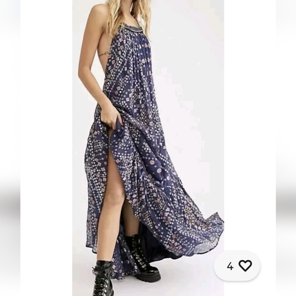 Free People Dresses & Skirts - Free People Boho Strappy Beaded Glitter Open Back Maxi Dress Size XS